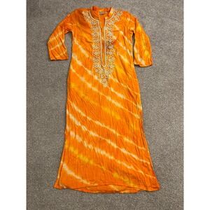 South Asian Kameez Neerus Kurta Tunic Womens S Orange Yellow Tie Dye Excellent